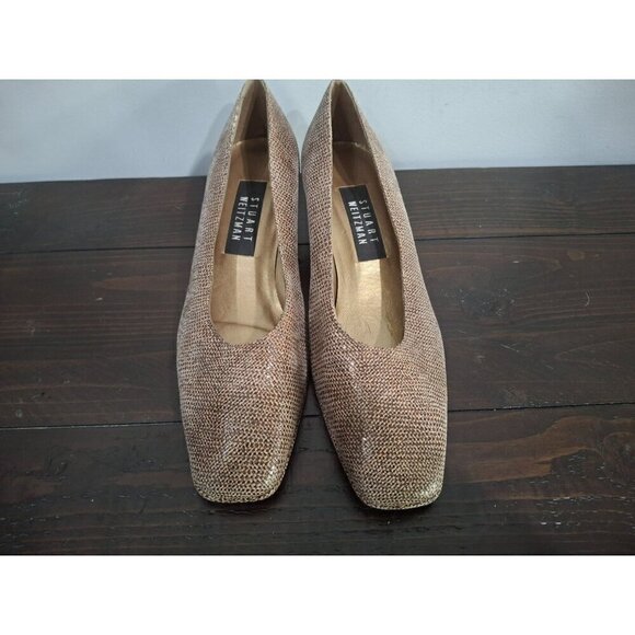Stuart Weitzman Vintage Greige Embossed Mid Block Leather Pumps/Pre-owned,Sz.7.5 - Picture 7 of 11